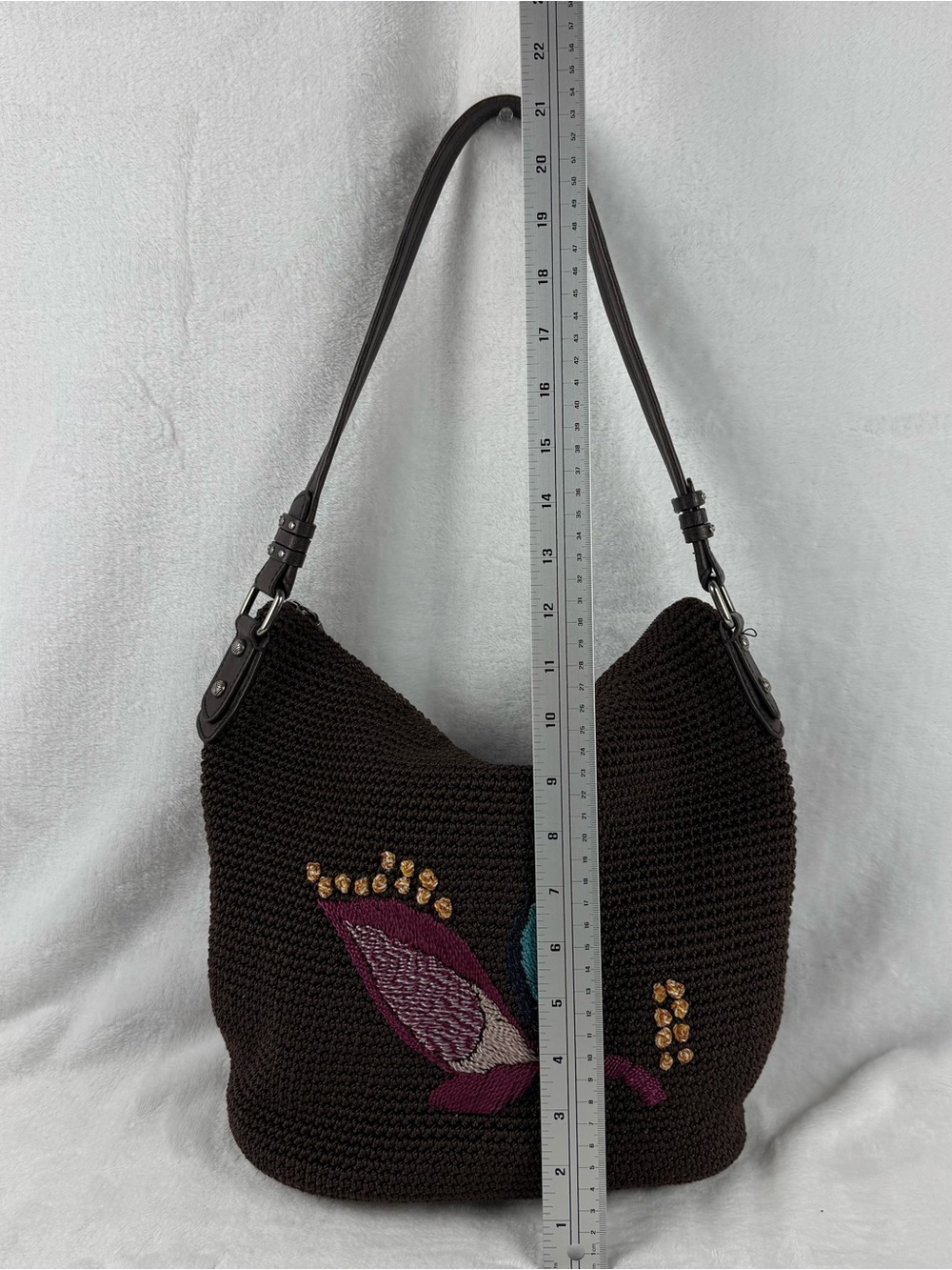 The Sak Sequoia Coffee Leaf Woven Hobo Shoulder Bag Brown Zip Top Purse - Picture 15 of 15